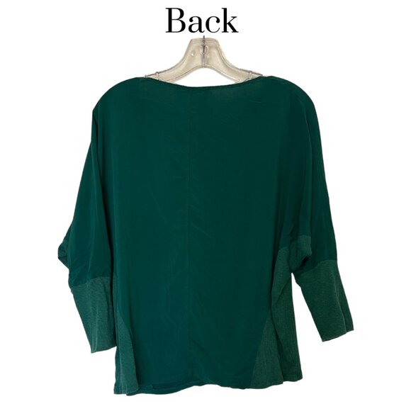 Two by Vince Camuto Green Scoop Neck Batwing Scrunch Sleeve Knit Top Medium EUC - Picture 2 of 6